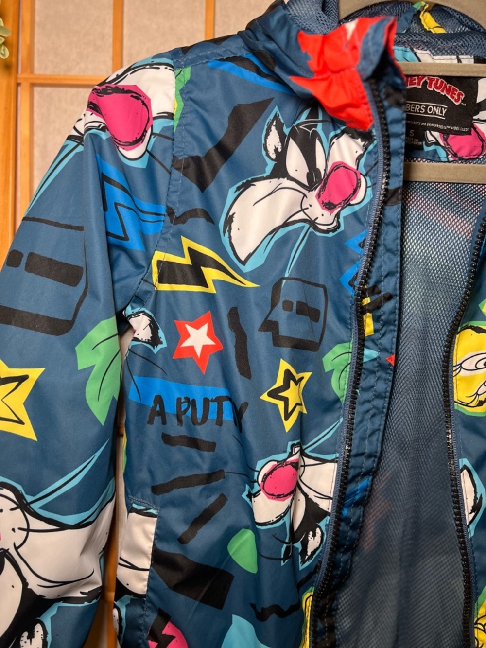 Looney Tunes Members Only Hooded Windbreaker Jacket Kids Size5 Colorful Graphic - Picture 5 of 15